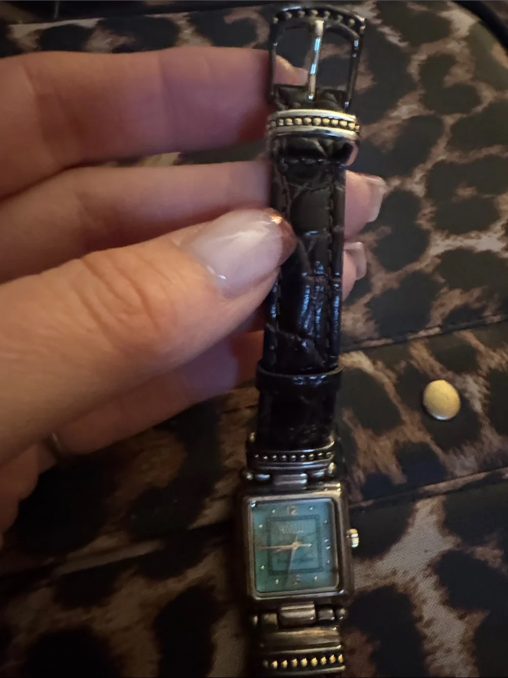 Ecclissi Vintage Style Square Dial Wristwatch - Gold Tone with Turquoise Face